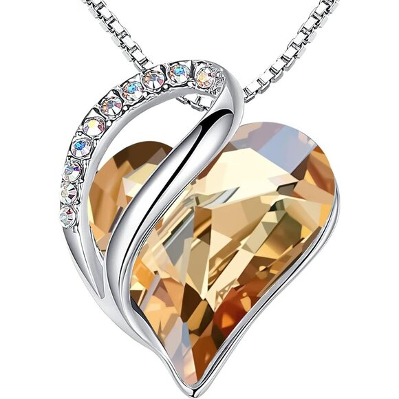Infinity Love Birthstone Heart Pendant Yellow Shade Necklace Women Mom Silver - Picture 1 of 8